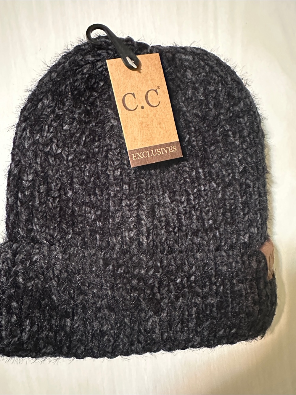 C.C Charcoal Black Ribbed Knit Beanie